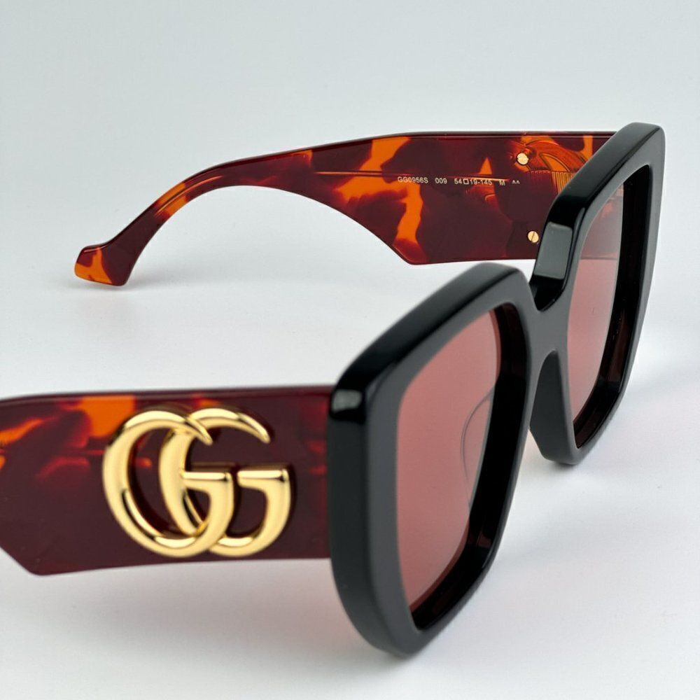 SALE! NEW Gucci GG0956S 009 Black Havana Orange Cat Eye Unisex Sunglasses - Picture 9 of 11